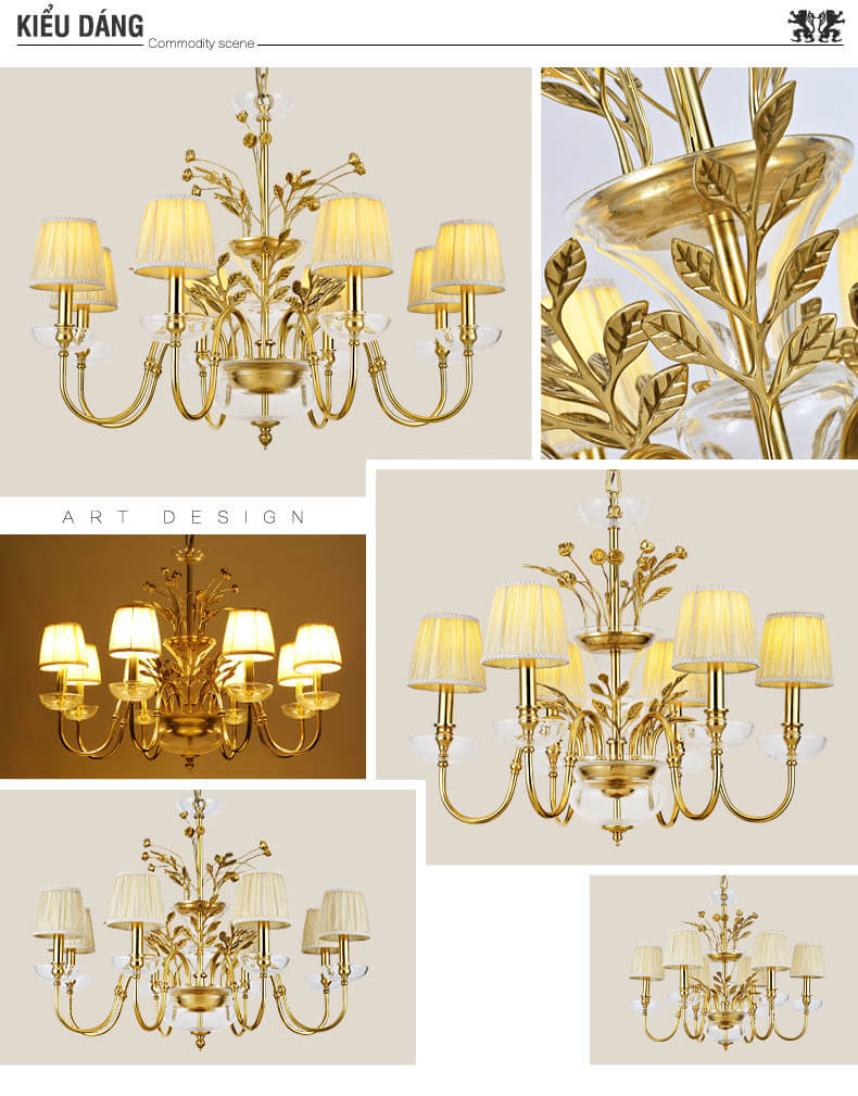 Đèn chùm đồng cao cấp phong cách đồng quê pháp ABR142-4